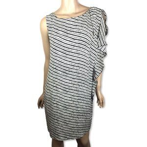 Thakoon Woman Size 8 Black & White Silk Dress Sleeveless Side Ruffle MSRP $525